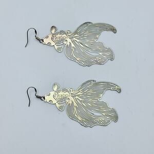 925 Sterling Silver Gold Tone Koi Fish Dangle Earrings